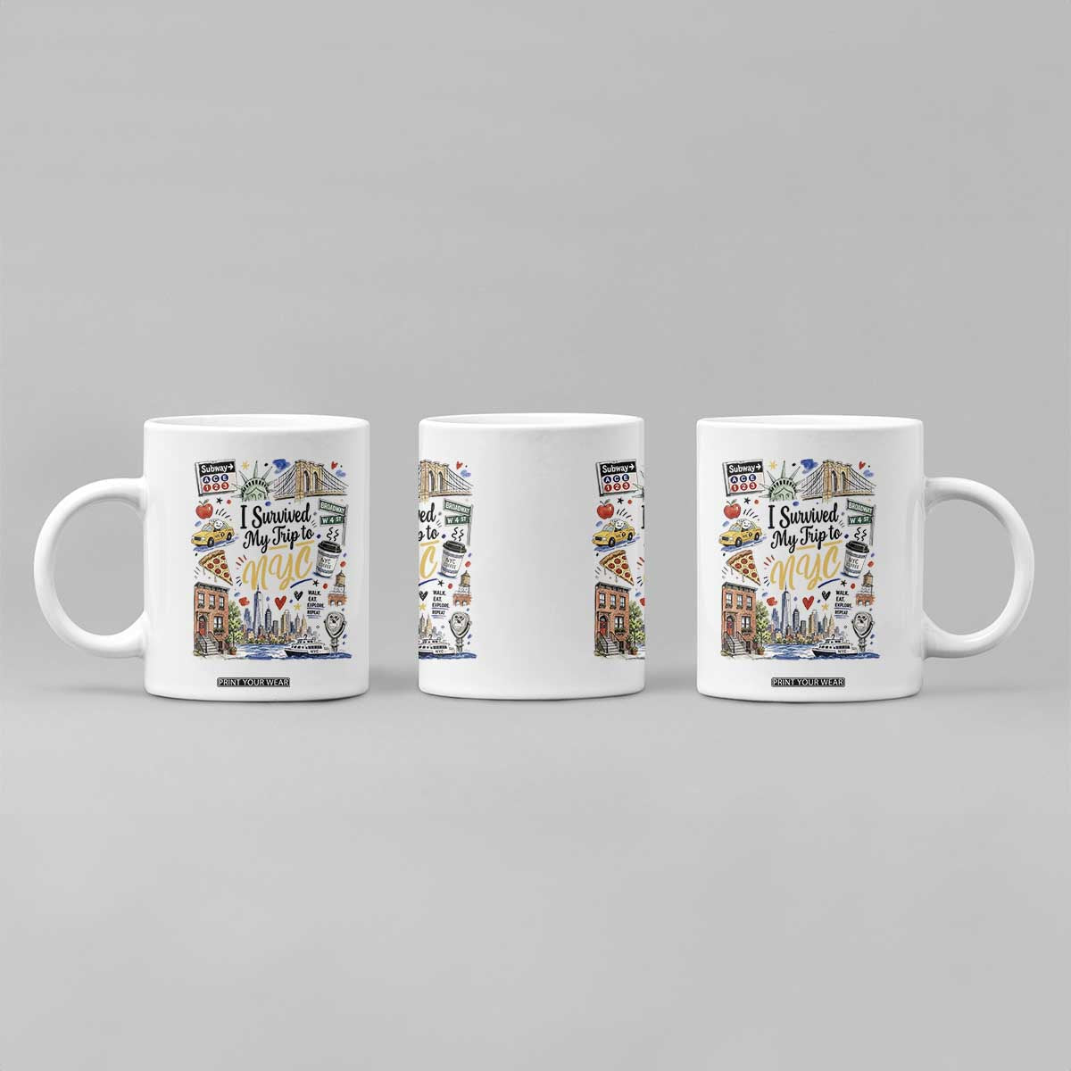 I Survived My Trip To NYC Iconic Symbols Graphic Coffee Mug Funny New York City Travel Humor Vacation Souvernir