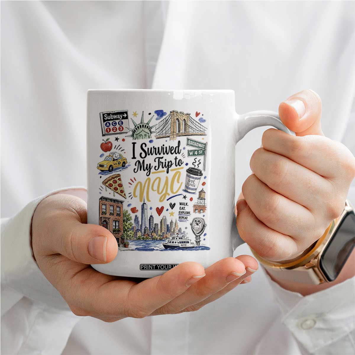 I Survived My Trip To NYC Iconic Symbols Graphic Coffee Mug Funny New York City Travel Humor Vacation Souvernir
