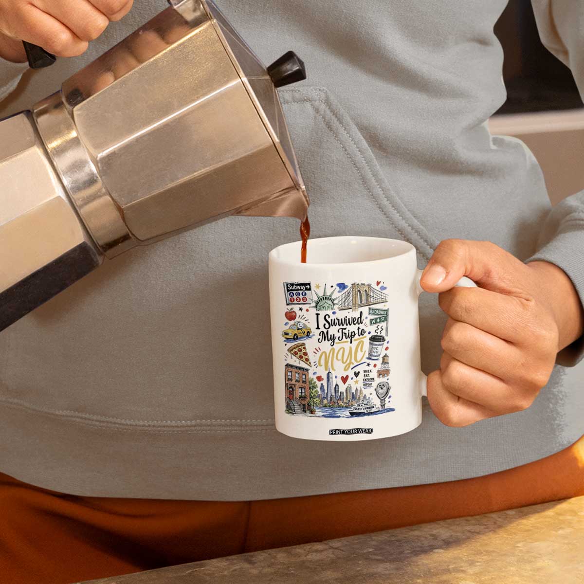 I Survived My Trip To NYC Iconic Symbols Graphic Coffee Mug Funny New York City Travel Humor Vacation Souvernir