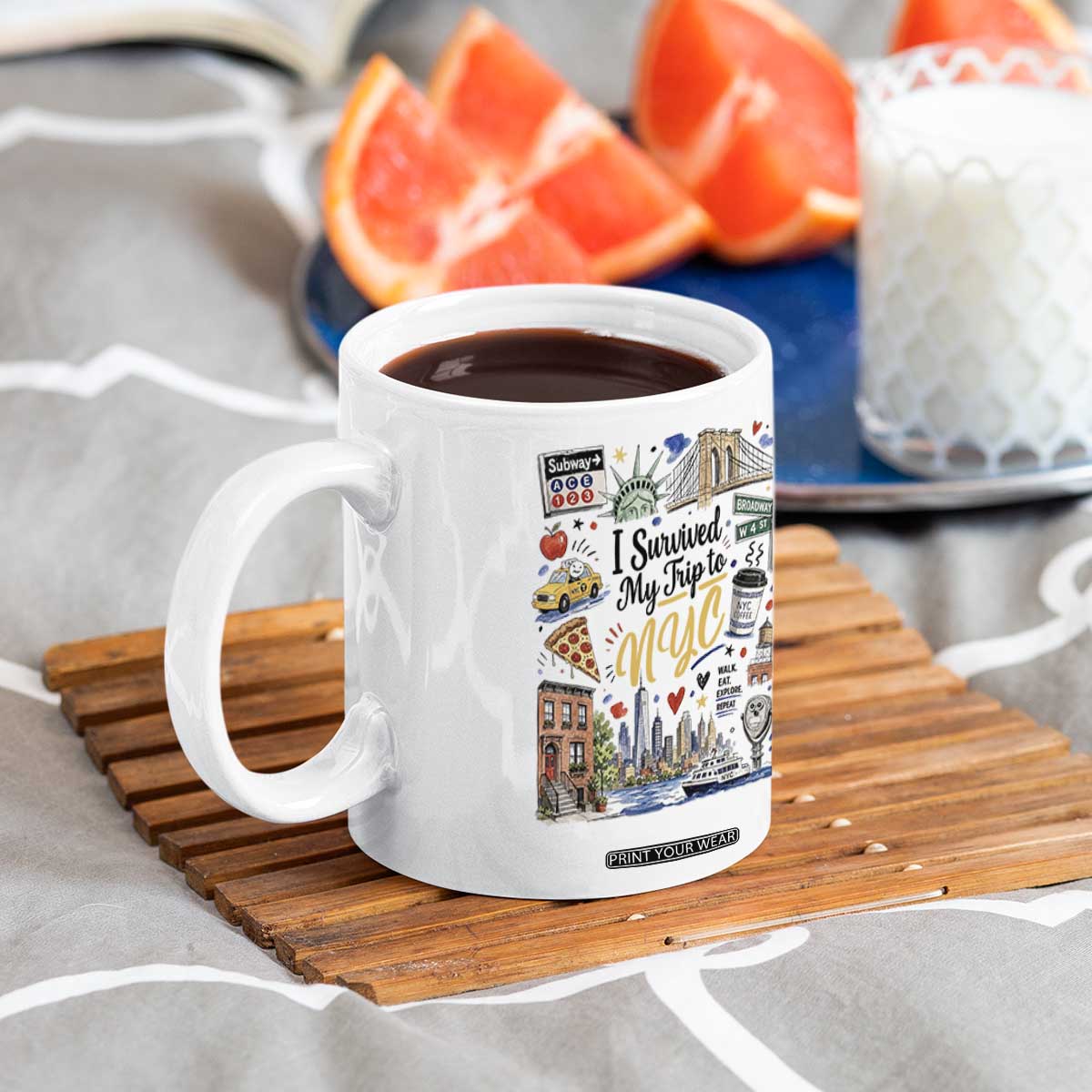 I Survived My Trip To NYC Iconic Symbols Graphic Coffee Mug Funny New York City Travel Humor Vacation Souvernir