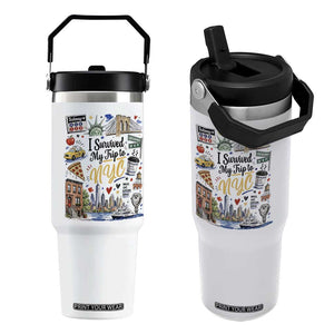 I Survived My Trip To NYC Iconic Symbols Graphic Flip Straw Tumbler Funny New York City Travel Humor Vacation Souvernir