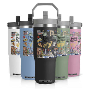 I Survived My Trip To NYC Iconic Symbols Graphic Flip Straw Tumbler Funny New York City Travel Humor Vacation Souvernir
