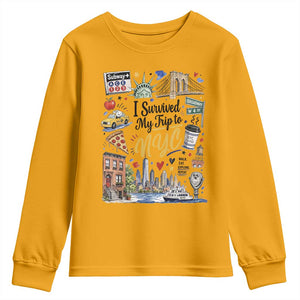 I Survived My Trip To NYC Iconic Symbols Graphic Youth Sweatshirt Funny New York City Travel Humor Vacation Souvernir