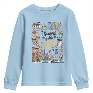 I Survived My Trip To NYC Iconic Symbols Graphic Youth Sweatshirt Funny New York City Travel Humor Vacation Souvernir