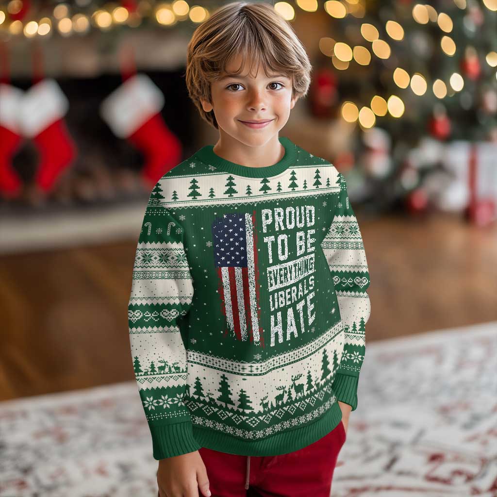 Proud To Be Everything Liberals Hate Satire Ugly Christmas Sweater Distressed American Flag Patriotic Sarcasm Graphic