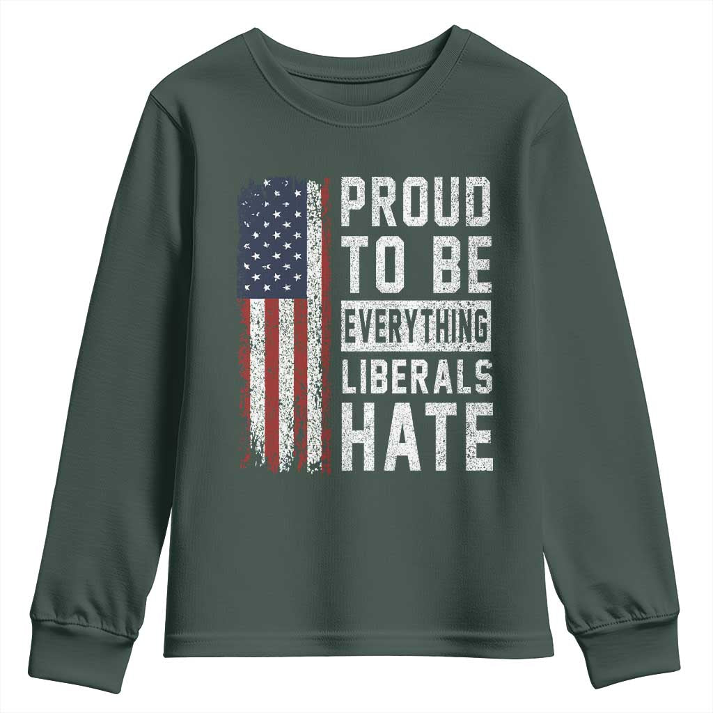 Proud To Be Everything Liberals Hate Satire Youth Sweatshirt Distressed American Flag Patriotic Sarcasm Graphic
