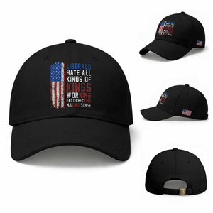 Liberals Hate All Kinds Of Kings American Flag Baseball Cap Working Fact Checking Making Sense Patriotic Sarcasm