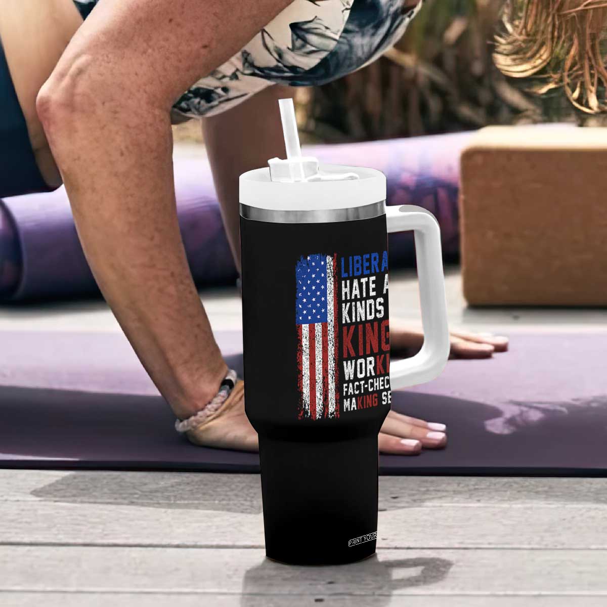 Liberals Hate All Kinds Of Kings American Flag Tumbler With Handle Working Fact Checking Making Sense Patriotic Sarcasm