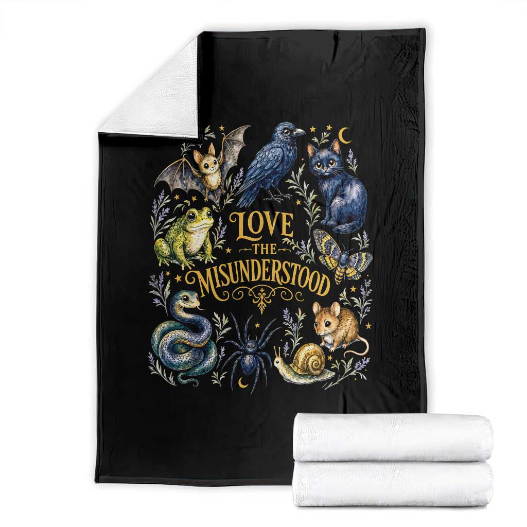 Love The Misunderstood Whimsigoth Dark Cottagecore Throw Blanket Bat Crow Black Cat Frog Snake Spooky Folklore TS02 Black Print Your Wear