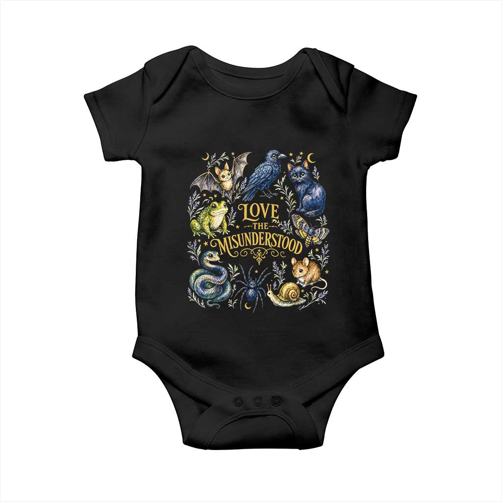 Love The Misunderstood Whimsigoth Dark Cottagecore Baby Onesie Bat Crow Black Cat Frog Snake Spooky Folklore TS02 Black Print Your Wear
