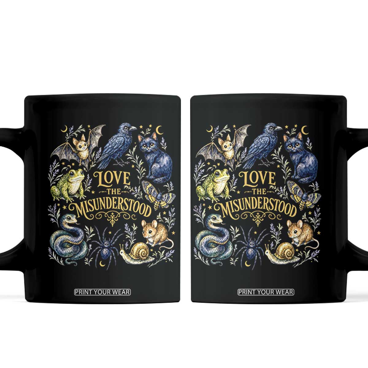 Love The Misunderstood Whimsigoth Dark Cottagecore Coffee Mug Bat Crow Black Cat Frog Snake Spooky Folklore TS02 Black Print Your Wear