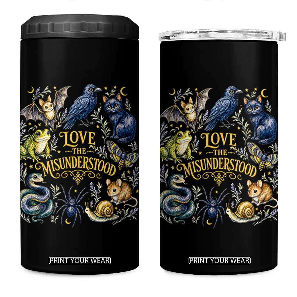 Love The Misunderstood Whimsigoth Dark Cottagecore 4 in 1 Can Cooler Tumbler Bat Crow Black Cat Frog Snake Spooky Folklore TS02 One Size: 16 oz Black Print Your Wear