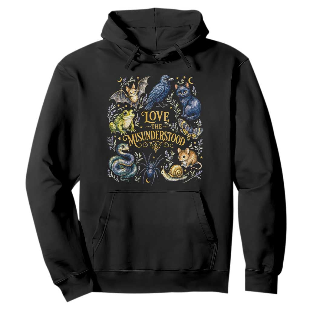 Love The Misunderstood Whimsigoth Dark Cottagecore Hoodie Bat Crow Black Cat Frog Snake Spooky Folklore TS02 Black Print Your Wear
