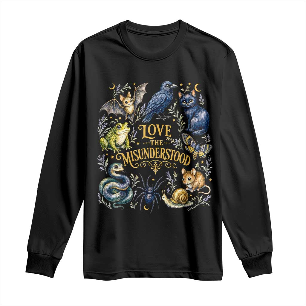 Love The Misunderstood Whimsigoth Dark Cottagecore Long Sleeve Shirt Bat Crow Black Cat Frog Snake Spooky Folklore TS02 Black Print Your Wear