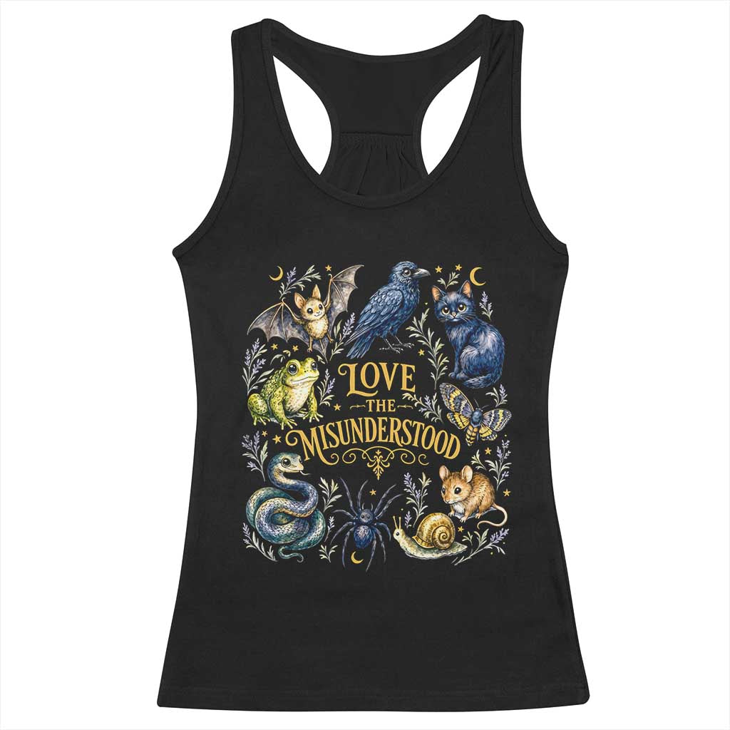 Love The Misunderstood Whimsigoth Dark Cottagecore Racerback Tank Top Bat Crow Black Cat Frog Snake Spooky Folklore TS02 Black Print Your Wear