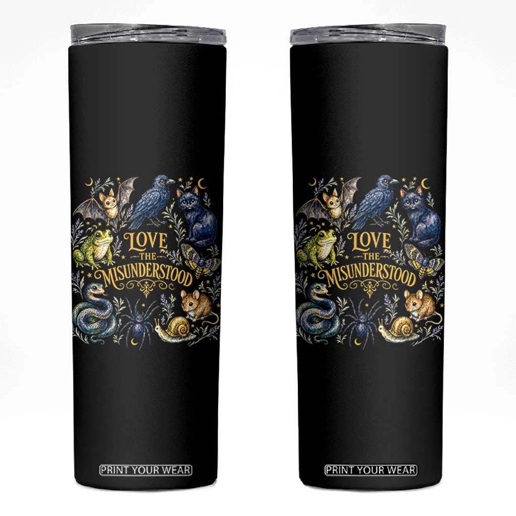 Love The Misunderstood Whimsigoth Dark Cottagecore Skinny Tumbler Bat Crow Black Cat Frog Snake Spooky Folklore TS02 Black Print Your Wear