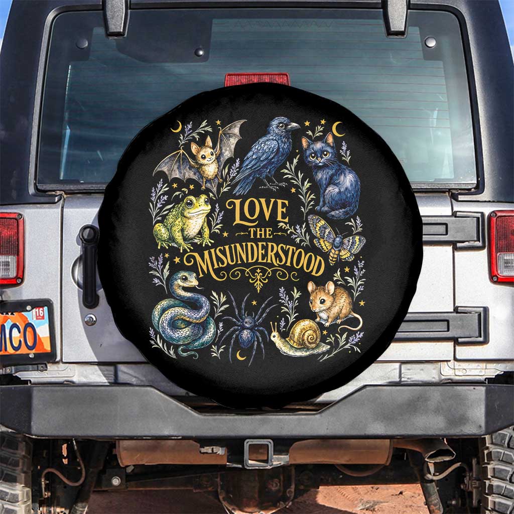 Love The Misunderstood Whimsigoth Dark Cottagecore Spare Tire Cover Bat Crow Black Cat Frog Snake Spooky Folklore TS02 No hole Black Print Your Wear
