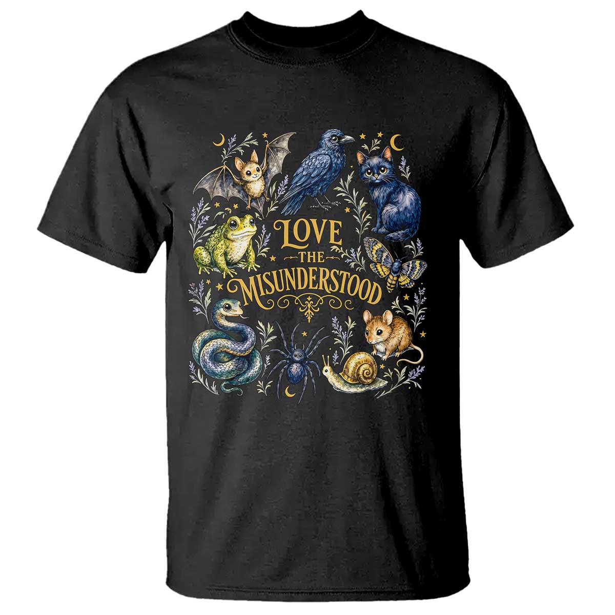 Love The Misunderstood Whimsigoth Dark Cottagecore T Shirt Bat Crow Black Cat Frog Snake Spooky Folklore TS02 Black Print Your Wear