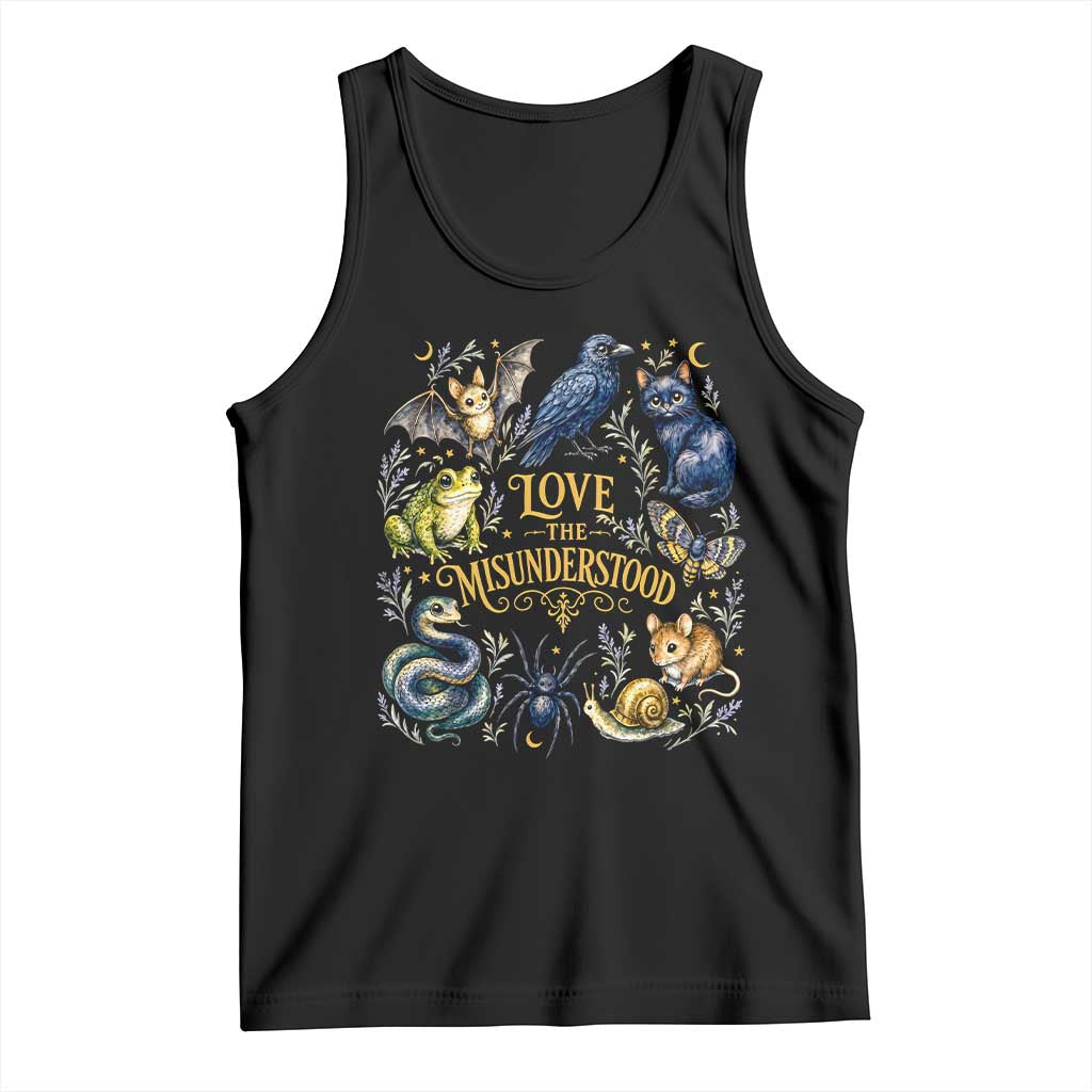 Love The Misunderstood Whimsigoth Dark Cottagecore Tank Top Bat Crow Black Cat Frog Snake Spooky Folklore TS02 Black Print Your Wear