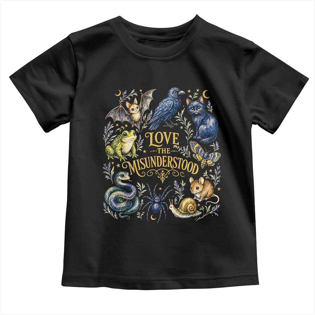 Love The Misunderstood Whimsigoth Dark Cottagecore Toddler T Shirt Bat Crow Black Cat Frog Snake Spooky Folklore TS02 Black Print Your Wear