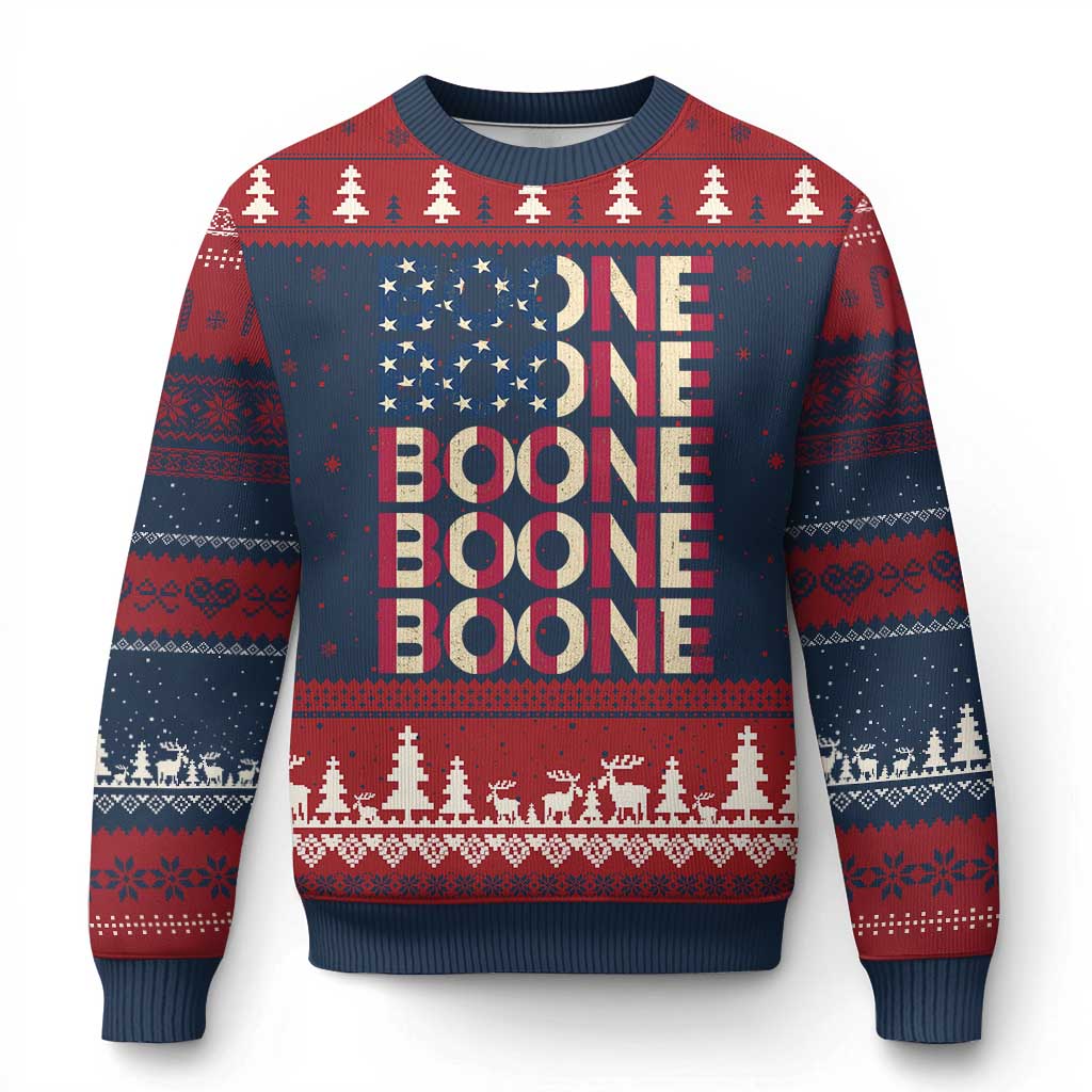 Boone Name Lover American Flag USA Stars Stripes Ugly Christmas Sweater TS02 Navy Red Print Your Wear