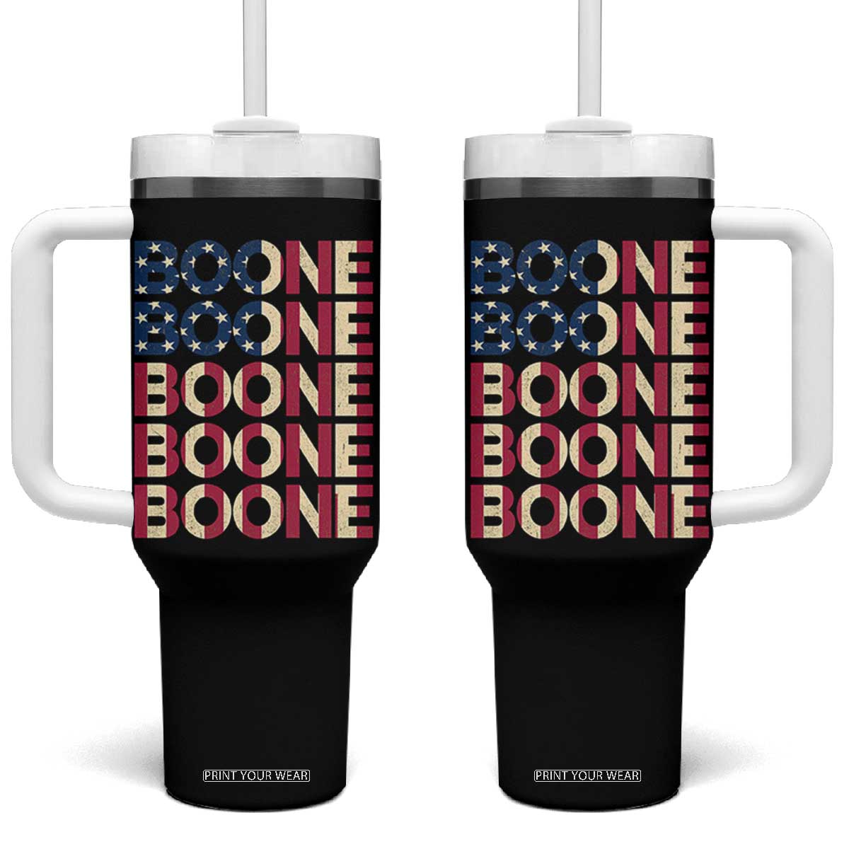 Boone Name Lover American Flag USA Stars Stripes Tumbler With Handle TS02 One Size: 40 oz Black Print Your Wear