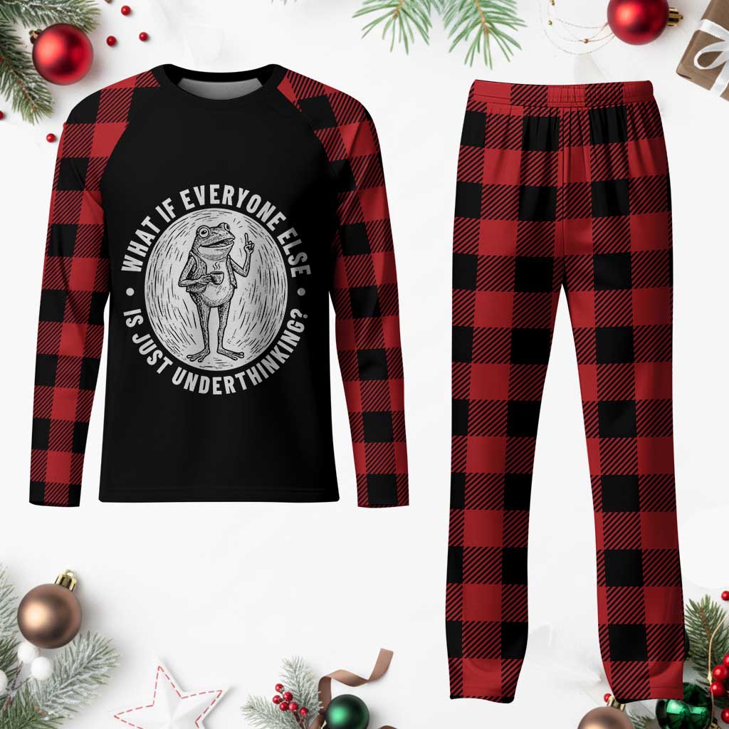 Funny Vintage Relaxed Frog Drinking Coffee Meme Plaid Pajama Set Wish I Lacked Critical Thinking Skills You All Seem So Happy TS02 Buffalo Plaid Print Your Wear