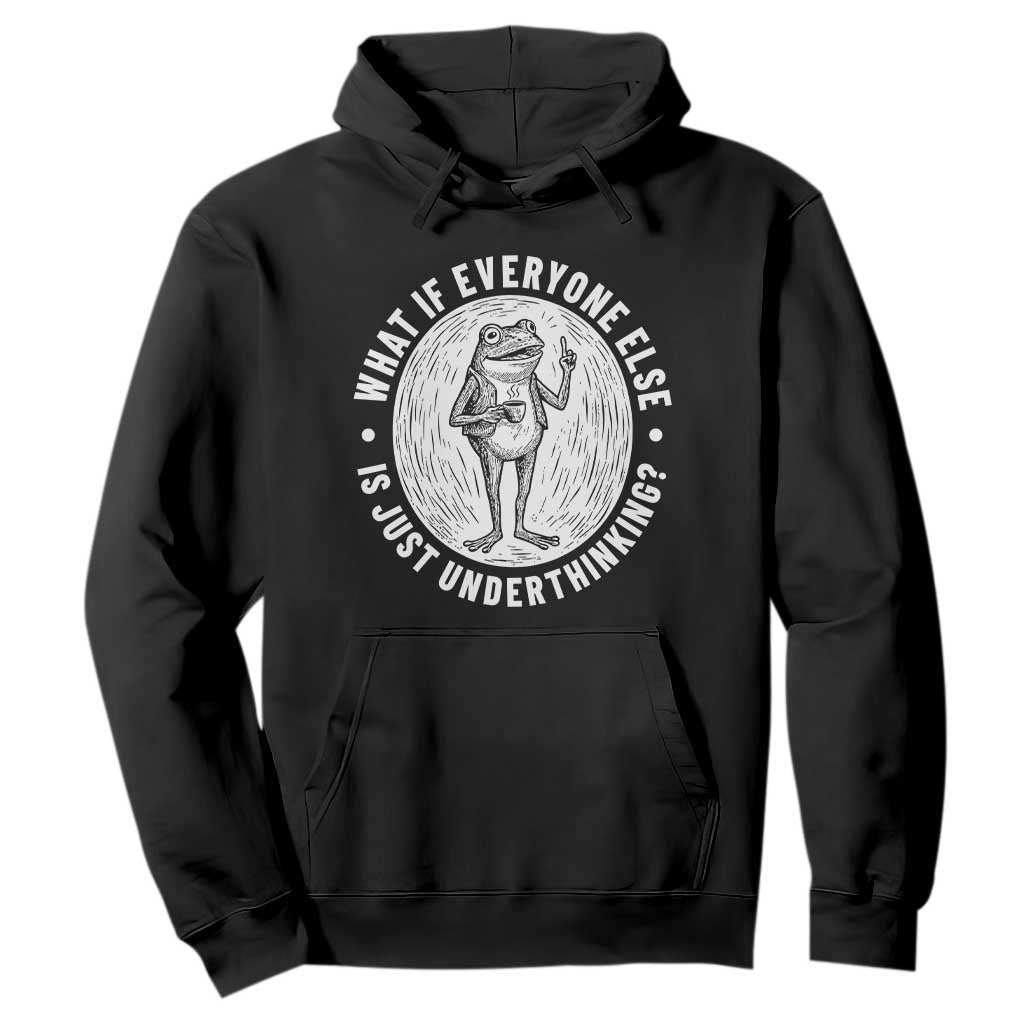 Funny Vintage Relaxed Frog Drinking Coffee Meme Hoodie Wish I Lacked Critical Thinking Skills You All Seem So Happy TS02 Black Print Your Wear