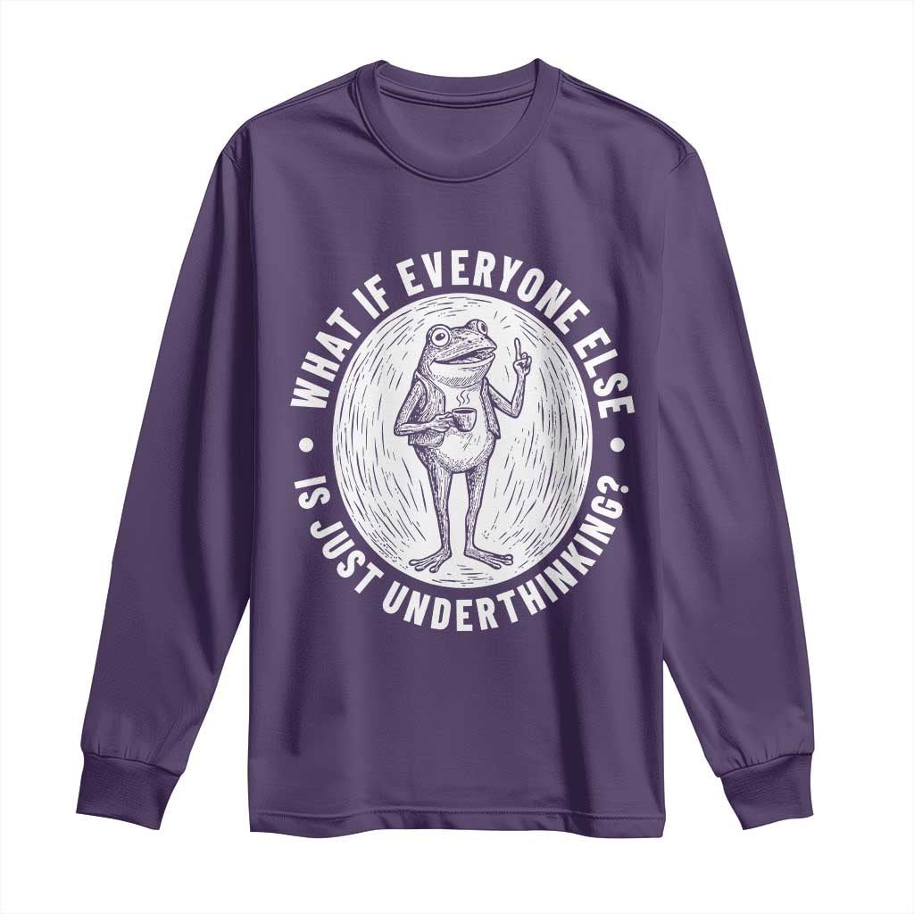 Funny Vintage Relaxed Frog Drinking Coffee Meme Long Sleeve Shirt Wish I Lacked Critical Thinking Skills You All Seem So Happy