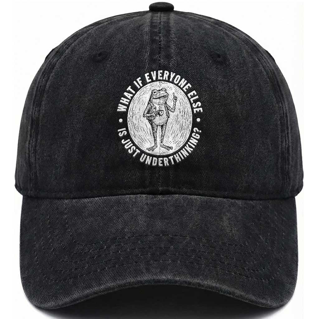 Funny Vintage Relaxed Frog Drinking Coffee Meme Washed Cotton Baseball Cap Wish I Lacked Critical Thinking Skills You All Seem So Happy TS02 Print Your Wear