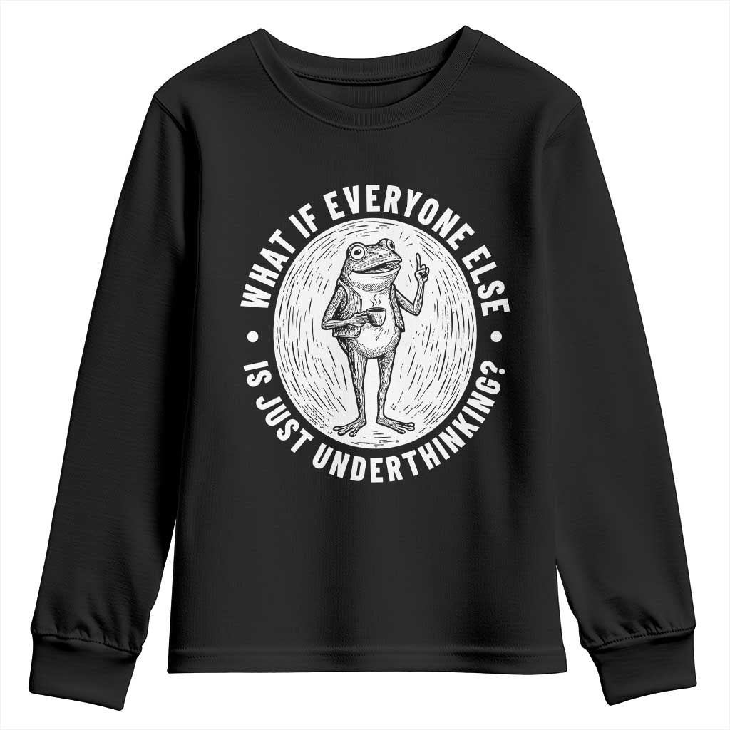 Funny Vintage Relaxed Frog Drinking Coffee Meme Youth Sweatshirt Wish I Lacked Critical Thinking Skills You All Seem So Happy TS02 Black Print Your Wear