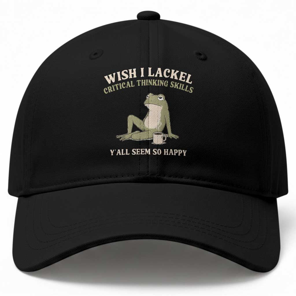 Funny Overthinking Frog Drinking Coffee Meme Baseball Cap What If Everyone Else Is Just Underthinking TS02 Print Your Wear