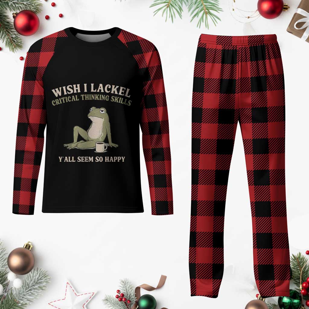Funny Overthinking Frog Drinking Coffee Meme Plaid Pajama Set What If Everyone Else Is Just Underthinking TS02 Buffalo Plaid Print Your Wear
