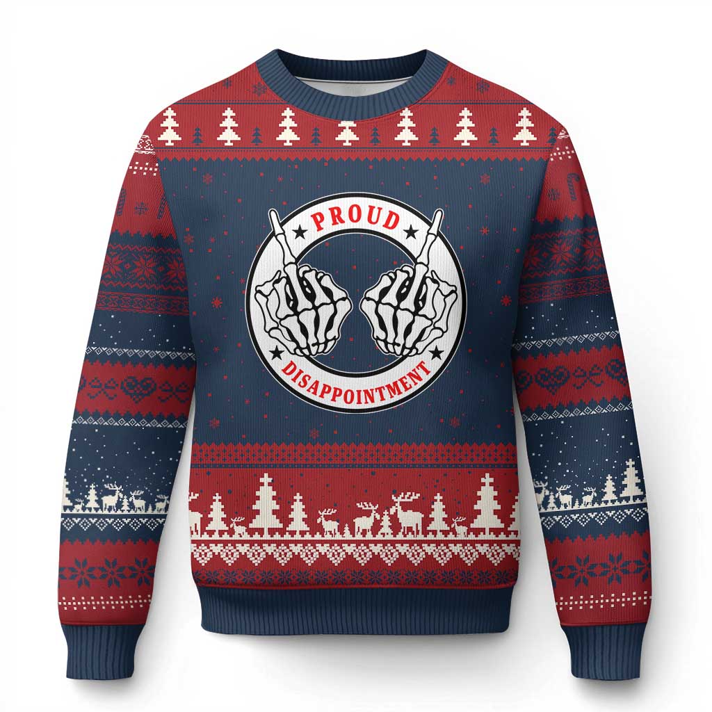 Proud Disappointment Skeleton Middle Finger Ugly Christmas Sweater Edgy Sarcastic Rebel Attitude Family Black Sheep Humor TS02 Navy Red Print Your Wear