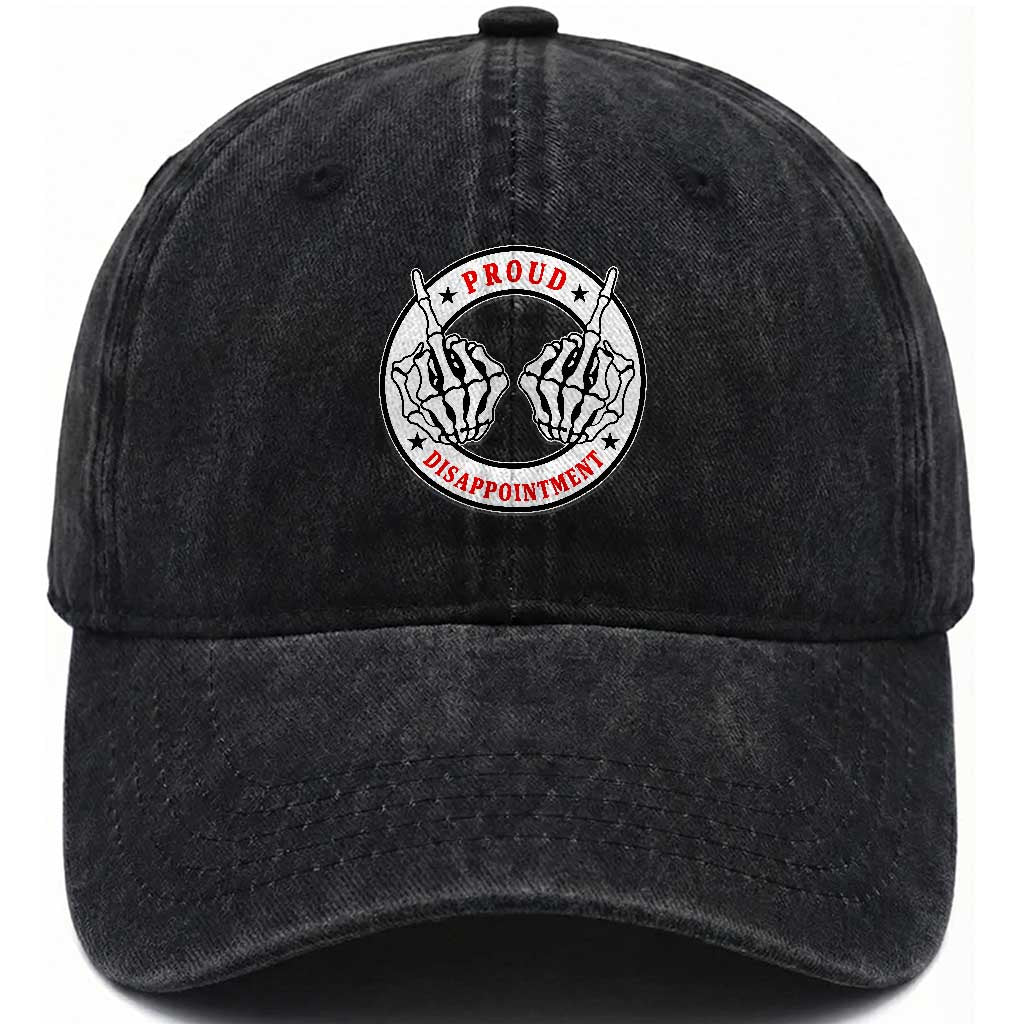 Proud Disappointment Skeleton Middle Finger Washed Cotton Baseball Cap Edgy Sarcastic Rebel Attitude Family Black Sheep Humor TS02 Print Your Wear
