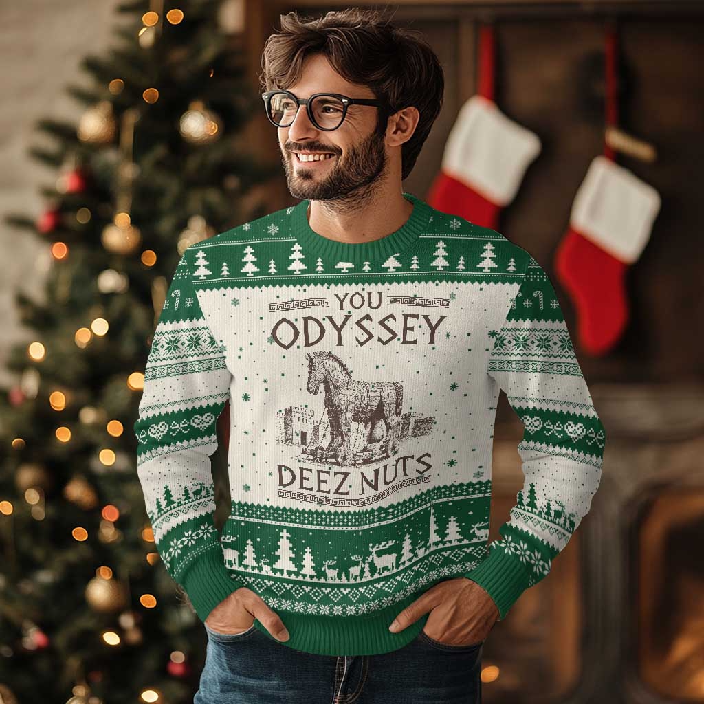Funny Trojan Horse You Odyssey Deez Nuts Ugly Christmas Sweater Offensive Adult Humor Greek Mythology Humor