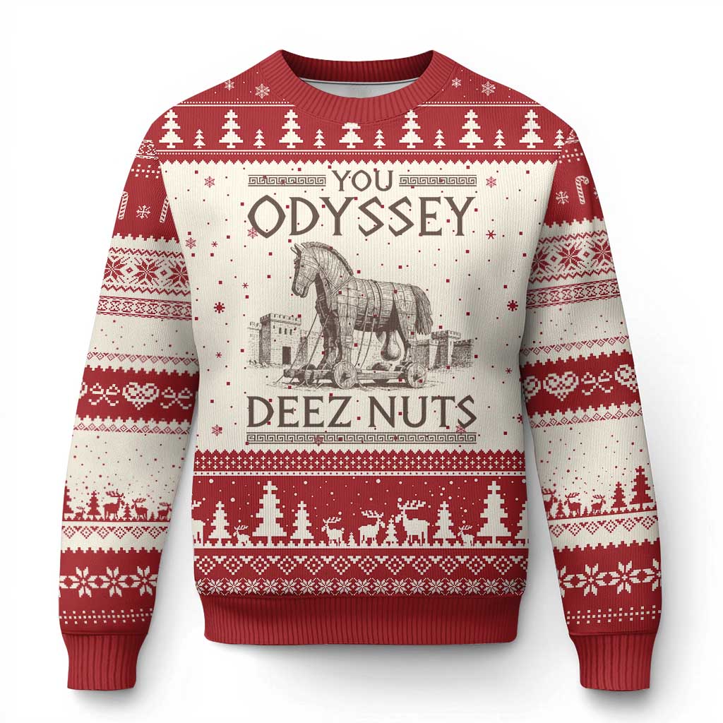 Funny Trojan Horse You Odyssey Deez Nuts Ugly Christmas Sweater Offensive Adult Humor Greek Mythology Humor