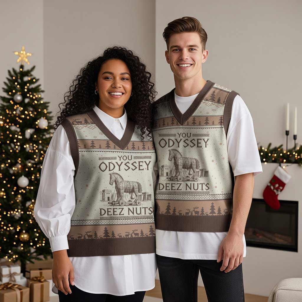 Funny Trojan Horse You Odyssey Deez Nuts V-Neck Knit Sweater Vest Offensive Adult Humor Greek Mythology Humor