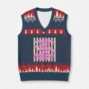 Does This Shirt Make Me Look Professionally Developed V-Neck Knit Sweater Vest Y2K Retro Stars Funny Professional Development Workplace Humor