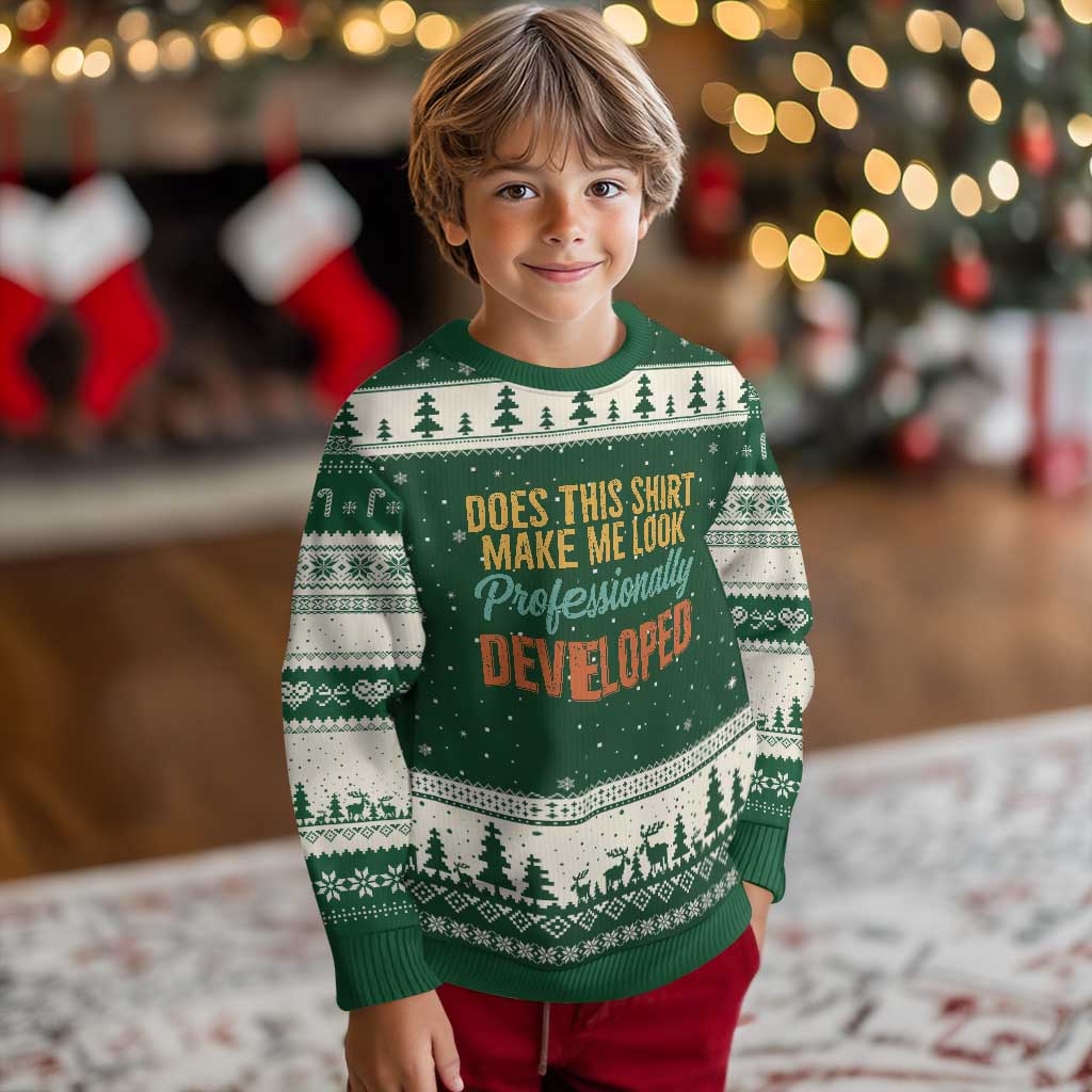 Does This Shirt Make Me Look Professionally Developed Ugly Christmas Sweater Retro 70s Cursive Funny Professional Development Workplace Humor