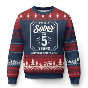 Funny 5 Year Sobriety Milestone Vintage Anniversary Badge Ugly Christmas Sweater I Have Been Sober For 5 Years Nothing Scares Me