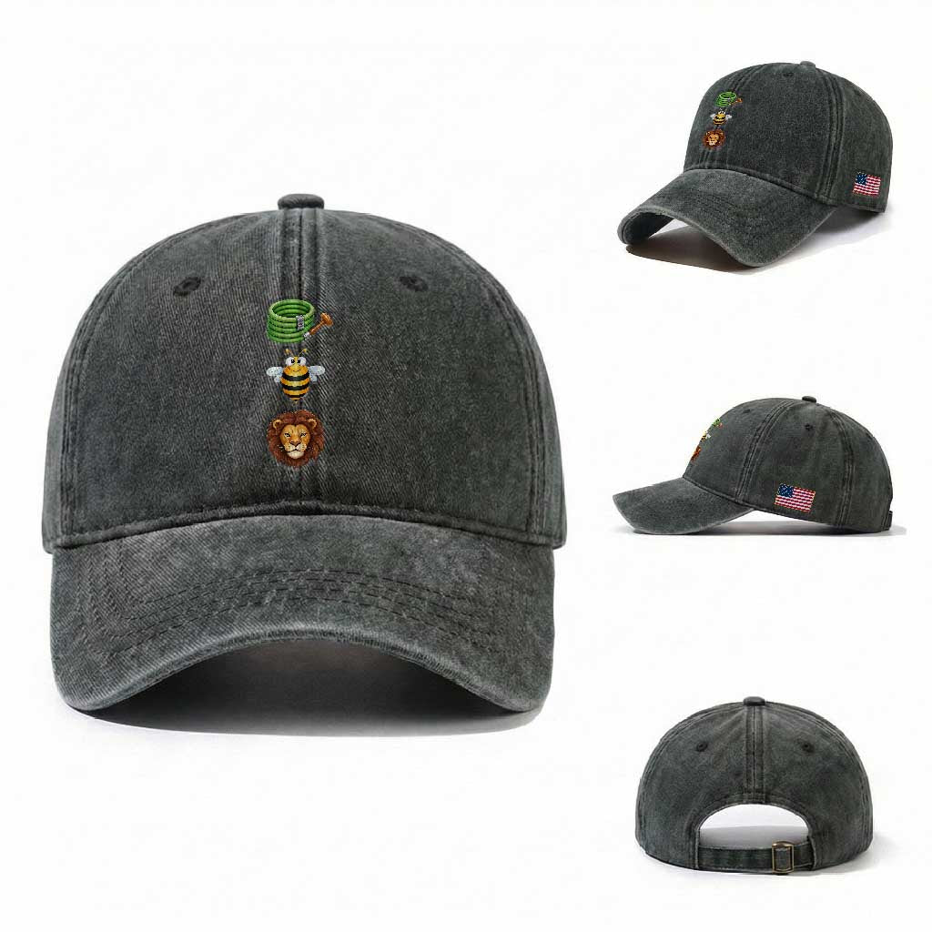 Hose Bee Lion Meme Slang Funny Sarcastic Pun Graphic Washed Cotton Baseball Cap