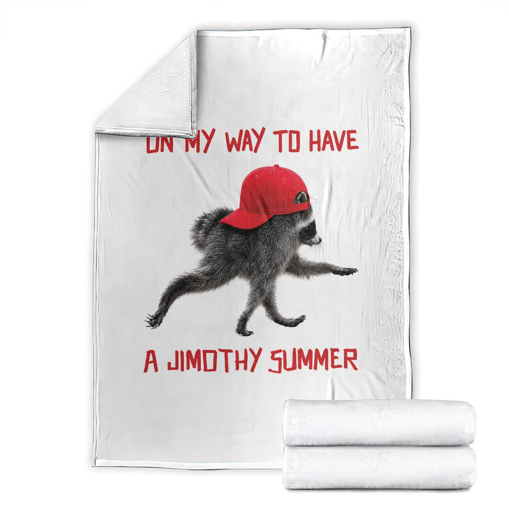 On My Way To Have A Jimothy Summer Throw Blanket Funny Viral Seattle Raccoon Wearing Red Cap