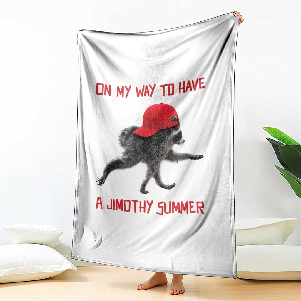 On My Way To Have A Jimothy Summer Throw Blanket Funny Viral Seattle Raccoon Wearing Red Cap