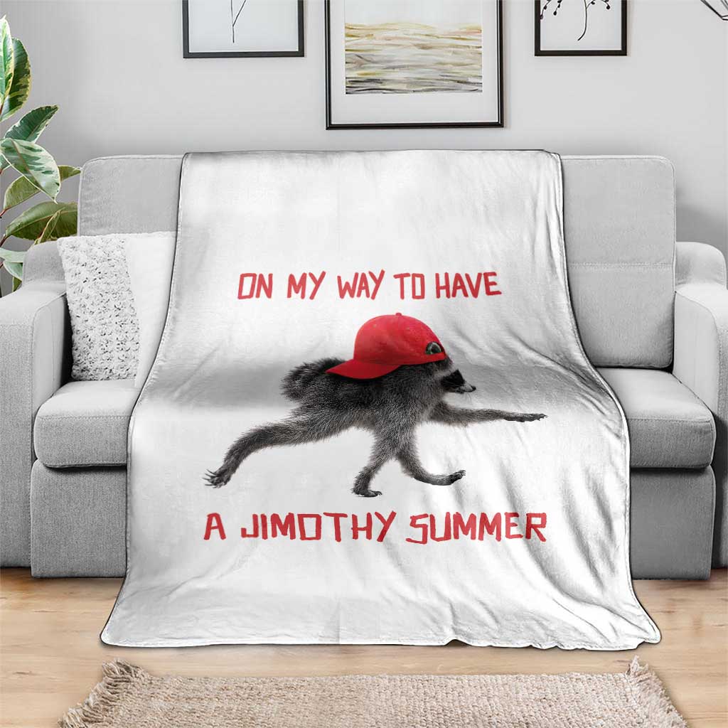 On My Way To Have A Jimothy Summer Throw Blanket Funny Viral Seattle Raccoon Wearing Red Cap