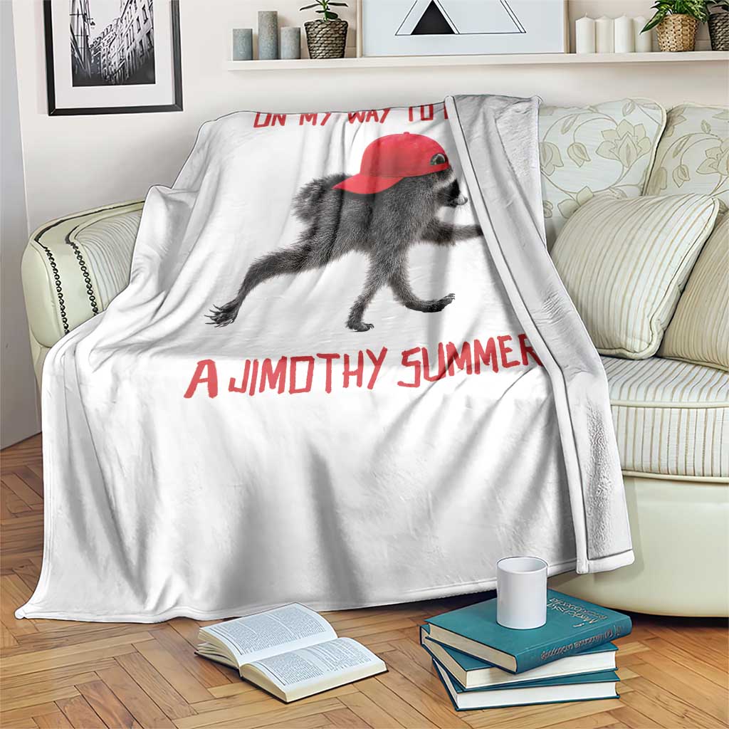 On My Way To Have A Jimothy Summer Throw Blanket Funny Viral Seattle Raccoon Wearing Red Cap