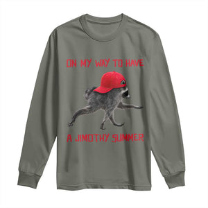 On My Way To Have A Jimothy Summer Long Sleeve Shirt Funny Viral Seattle Raccoon Wearing Red Cap
