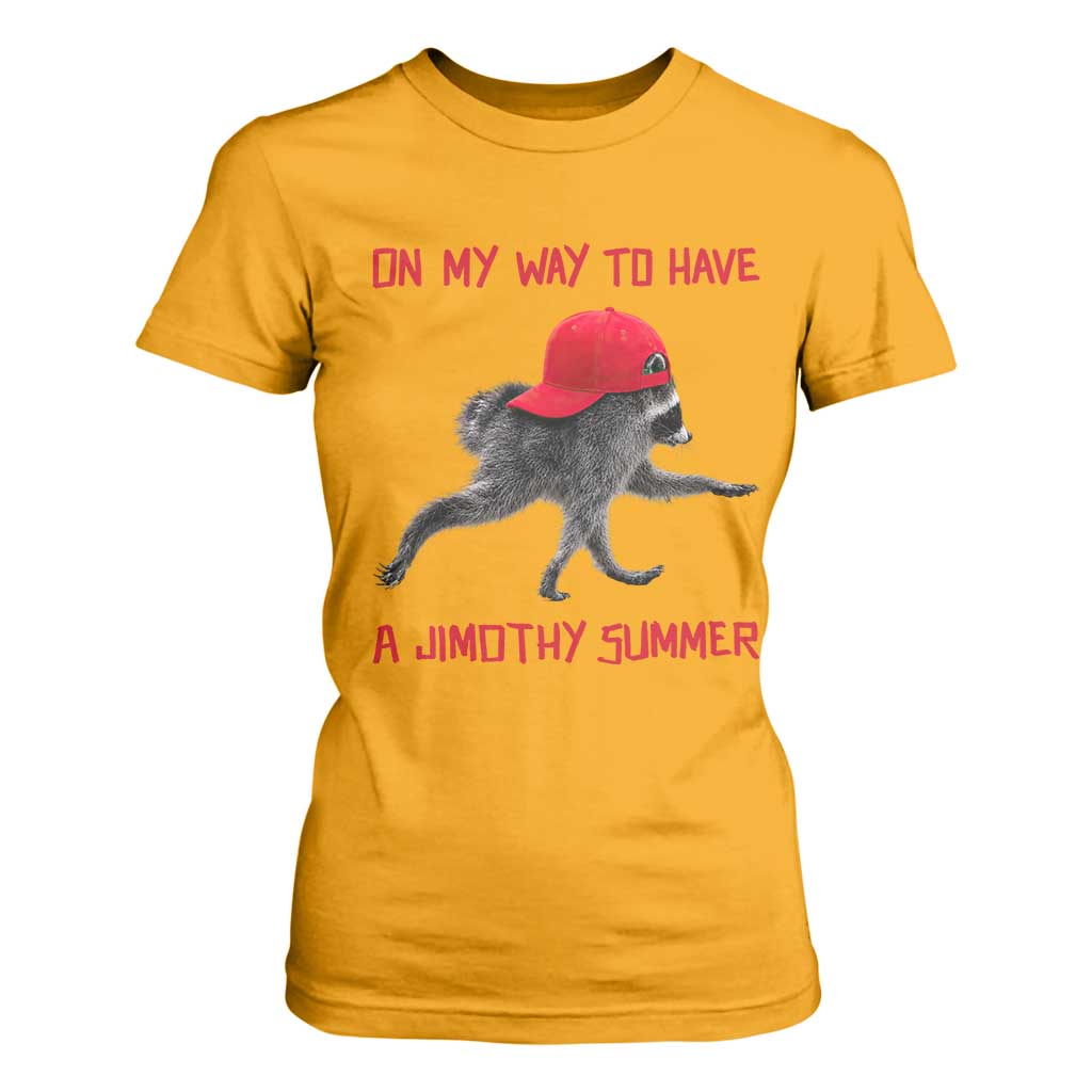 On My Way To Have A Jimothy Summer T Shirt For Women Funny Viral Seattle Raccoon Wearing Red Cap