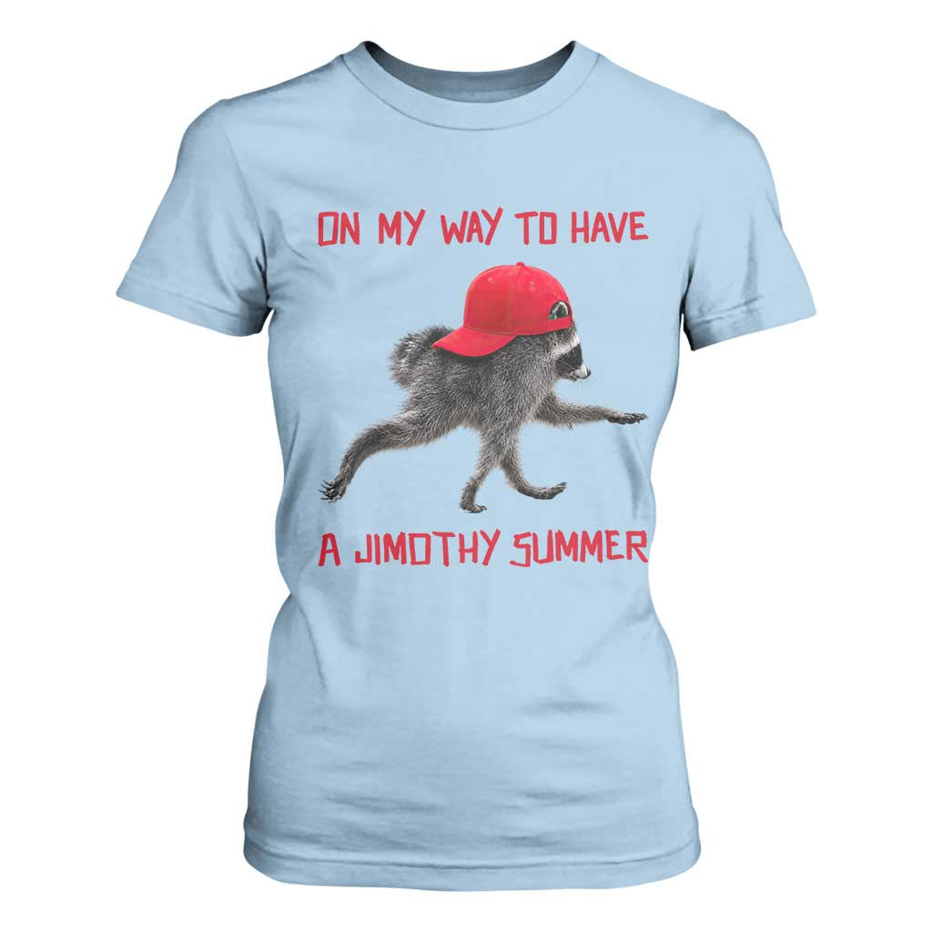 On My Way To Have A Jimothy Summer T Shirt For Women Funny Viral Seattle Raccoon Wearing Red Cap