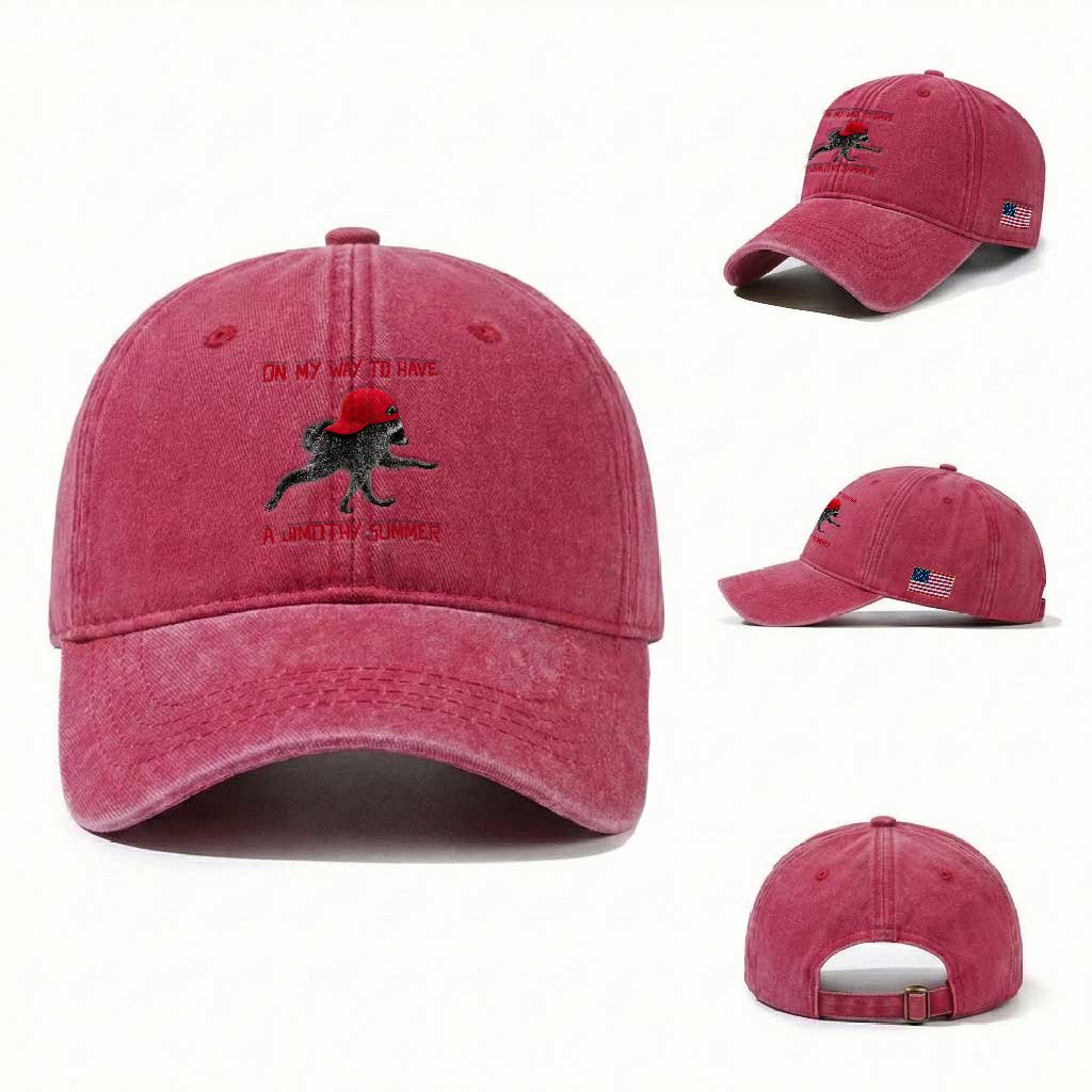 On My Way To Have A Jimothy Summer Washed Cotton Baseball Cap Funny Viral Seattle Raccoon Wearing Red Cap